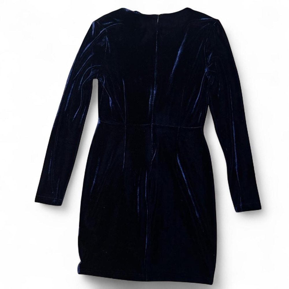 NWT MINKPINK Midnight Hour Blue Velvet Deep V Knotted Tie Bodycon Dress — SMALL - Picture 5 of 7